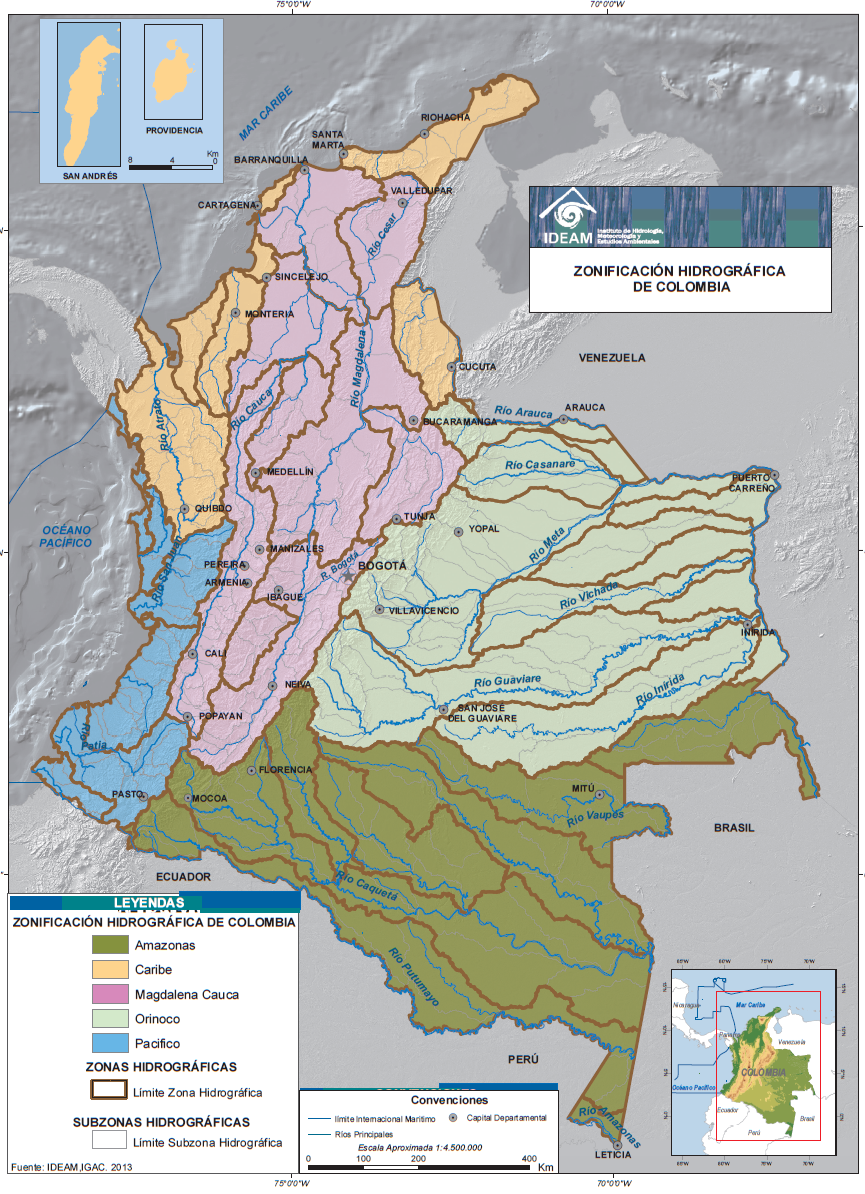 Colombia Hydrographic Zones Map